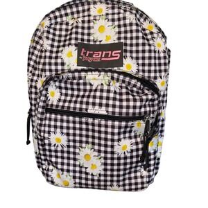 Trans by JanSport Backpack Daisy Gingham Floral Black White School Bag Padded